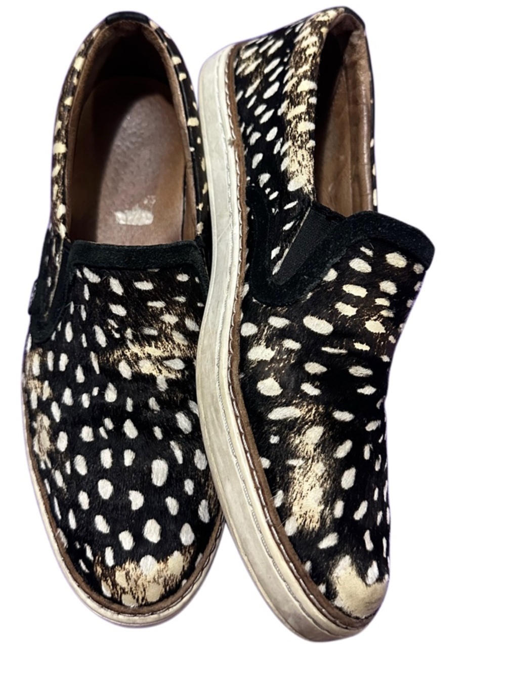 UGG Black and Cream Slip-On Clogs with Spotted Haircalf